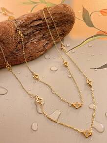 1 件不锈钢镂空花朵设计长项链，适合搭配毛衣，日常使用和送礼，秋冬季 - 長項鍊 - 查看 8