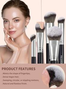 MAANGE 5pcs Professional Facial Makeup Brush Set With Loose Powder Brush Blush Brush Foundation Brush Contour Brush Nose Contour Brush,Makeup Tools With Soft Fiber For Powder,Liquid,For Easy Carrying,Brush For Travel.Gift For Women&Girls - 黑色 - 查看 5