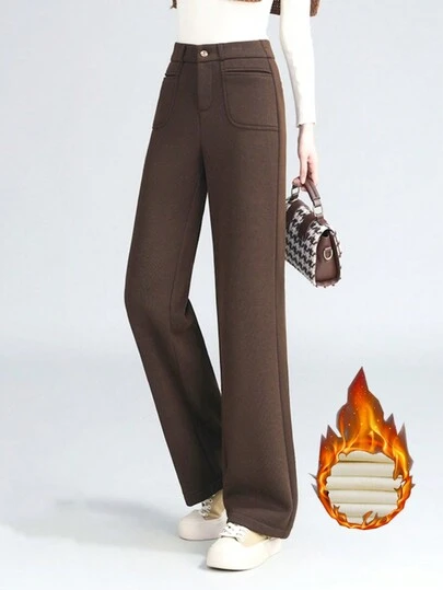  Jeanswest Women's Chenille Wide Leg Pants Autumn Winter High Waisted Pants With Pocket Elastic Casual Corduroy Straight Leg Pants