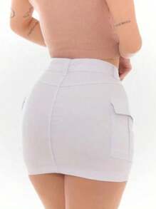 Saia jeans Cargo Branca - Branco - Visão 1