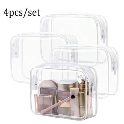 4pcs Black Fashionable And Simple Toiletry Bags For Men And Women, Waterproof Clear Cosmetic Pouches In Quart Size For Travel, Suitable For Both Genders, Can Be Carried Onboard Airplanes And Given ,Holiday Essentials,Summer Beach Bag For Woman,Travel Essentials Back To School Supplies