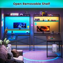 L Shaped Computer Desk, 45.3" Reversible Corner Desk With Storage Shelves, Hooks And LED Lights (Black) - 查看 7