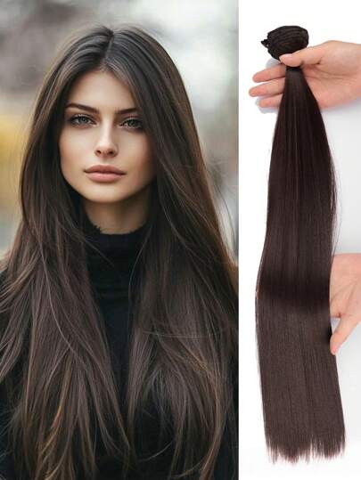 女士夹式接发 22英寸长波浪卷曲红棕色接发 全头合成接发片