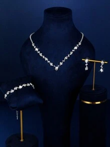 1 Set modischer Schmuck, bestehend aus Halsketten, Ohrringen, Armbändern, geeignet für den täglichen Gebrauch von Frauen, Hochzeiten, Partys usw.
