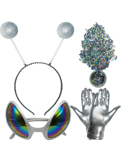 4pcs/Set Holiday Party Fun Cosplay Alien Halloween Valentine's Day Gift Glasses + Headband Mask Makeup Masquerade Party Gloves Hair Accessories Costume Props, New Glitter Sequin Christmas Party Stage Outfit