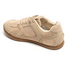 Flat Sneakers With Laces And Retro Design - Khaki - View 5