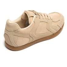 Flat Sneakers With Laces And Retro Design - Khaki - View 6