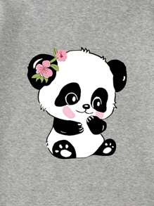 Capucha con estampado de panda con bolsillo de canguro con cordón con forro térmico - Gris - Ver 9