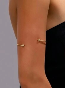 1pc Fashionable Elegant Rhinestone Inlaid Heart & Star Armband, Suitable For Women - Golden - View 3