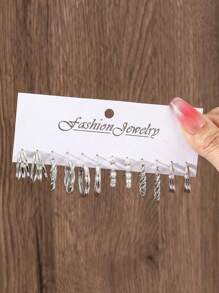 12pcs Retro Punk Geometric Square & C Shape Hoop Earrings Set, Bohemian Style Faux Pearl Big Round Earrings, Casual Daily Jewelry Set - Ideal Holiday Gift For Women