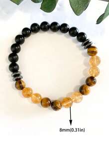 YAUKIA 1Pc Natural Stone Bracelet Obsidian Citrine Tigers Eye Protection Elastic Beaded Bracelets Growth Good Luck Wealth-Attracting Crystals For Men Women - Multicolor - View 8