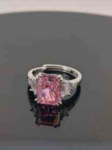 Anillo elegante de cobre [chapado en platino] con circonita cúbica, regalo de lujo de moda adecuado para parejas