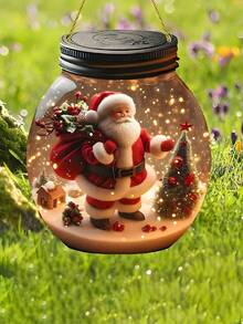 1pc-2D Santa Claus Acrylic Light Catcher - Round Mason Jar Design. - Bedroom, Living Room, Windows, Doors And Garden Decorations, Christmas Decorations, Winter Decorations, Christmas Tree Pendants - Multicolor - View 4
