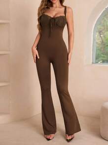 OhhNeed 女士夏季蕾丝拼接吊带纯色无袖连体裤，休闲街头办公连体裤，柔软舒适，适合毕业典礼、返校、音乐节、派对等多种场合。 - 卡其色 - 查看 5