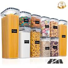 Juego de 7/10/24 recipientes herméticos para almacenamiento de alimentos con frascos grandes, organizadores y almacenamiento de cocina de varios tamaños, recipientes de plástico para cereales, harina, azúcar, pasta, productos secos, incluye etiquetas y marcadores