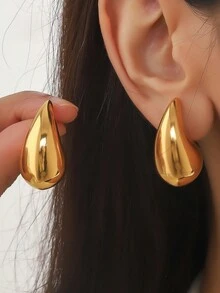 4对极简主义花卉/水滴元素耳环，小号C形耳环，扭曲水滴形素面金属耳钉 - 水滴耳環套 - 查看 2