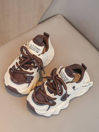 Kids Breathable Mesh Sneakers, Spring Autumn New Style Boys Casual Shoes Girls Running Shoes, Fashionable Chunky Trainers