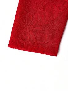 纯色长袖优雅修身旗袍连衣裙 - 紅色 - 查看 5