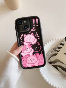 1pc Premium Cartoon Pink Kitty Pattern Sand Grain Thick Anti-Fall Phone Case Compatible With Apple/Redmi/Infinix/Vivo Waterproof Shockproof Scratch Resistant