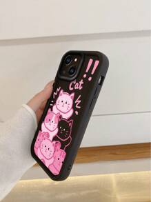 1pc Premium Cartoon Pink Kitty Pattern Sand Grain Thick Anti-Fall Phone Case Compatible With Apple/Redmi/Infinix/Vivo Waterproof Shockproof Scratch Resistant