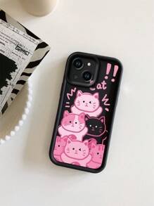 1pc Premium Cartoon Pink Kitty Pattern Sand Grain Thick Anti-Fall Phone Case Compatible With Apple/Redmi/Infinix/Vivo Waterproof Shockproof Scratch Resistant