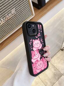 1pc Premium Cartoon Pink Kitty Pattern Sand Grain Thick Anti-Fall Phone Case Compatible With Apple/Redmi/Infinix/Vivo Waterproof Shockproof Scratch Resistant