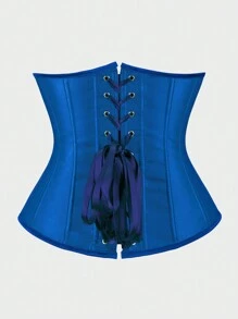 Underbust Corsets For Women,Corset Belt Tummy Control Lace Up Satin Corset,Under Boob Corset Women's Lingerie & Shapewear - Màu xanh lam - Xem 3