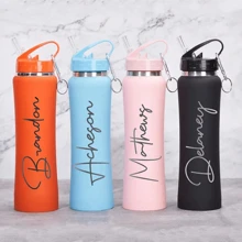 1pc Personalized Engraved Water Bottle, Customizable Name Bottle, Stainless Steel, Insulated Water Bottle, Sports Water Jug, For Daily Use, Can Be Given As Gift To Family, Colleagues, Best Friends, Brothers, 500ml Large Capacity With Straw, Multi-Functional, Ornamental, Reusable, Exquisite, Stylish, High-Quality, Colorful, Modern, Custom, Personalized, Unique, Ideal Gifts For Him, Tea Room, Home, Garden, Office, For Anniversaries, For Valentine's Day, For Weddings, For Housewarming, Brunch-Ready,Customized Cups,Warm Ambience,Festive Calendar - Red - View 4
