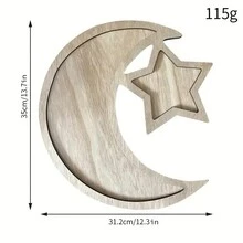 1 件星月形木制装饰件，用于装饰和糖果托盘 - 适用于房间装饰、生日派对和节日庆祝活动，木制工艺品最佳礼物生日盘子厨房配件厨房装饰托盘水果托盘托盘装饰 - 原木色 - 查看 5