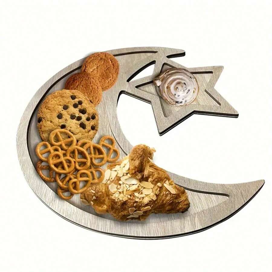 1 件星月形木制装饰件，用于装饰和糖果托盘 - 适用于房间装饰、生日派对和节日庆祝活动，木制工艺品最佳礼物生日盘子厨房配件厨房装饰托盘水果托盘托盘装饰 - 原木色 - 查看 1