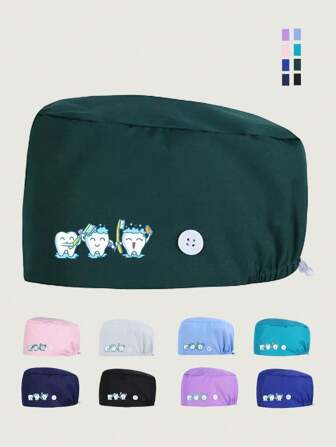 Printed Working Surgical Cap Nurse Hats Adjustable Working Caps With Button And Sweatband Suitable For Hospitals, Pet Clinics, Laboratories, And Other Venues