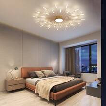 Elegant 42-Light Modern Flower Ceiling Lamp With Firework Petals - Upgraded Design For Stunning Living Room & Bedroom Ambience - Vàng - Xem 8
