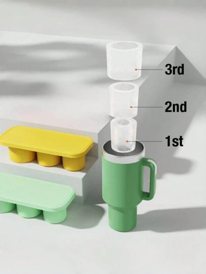 1 pieza Molde de silicona con tres compartimentos para hacer cubitos de hielo, bandeja de cubitos de hielo, vaso con tapa de 20 onzas, fácil de sacar los cubos, para congelar, bandeja de hielo para congelar bebidas, café