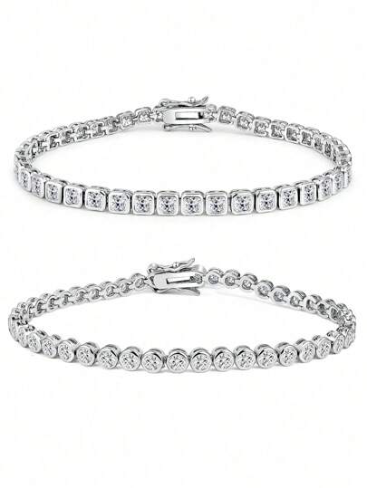 1 件时尚优雅休闲风格铜白金镀层 CZ 镶嵌 3 毫米串珠手链，适合女性派对日常装扮，价格实惠的节日珠宝礼物