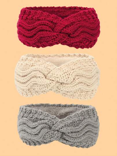 Thickened Knit Headband, Warm Ear Protection, Solid Color Knitted Fabric For Autumn/Winter