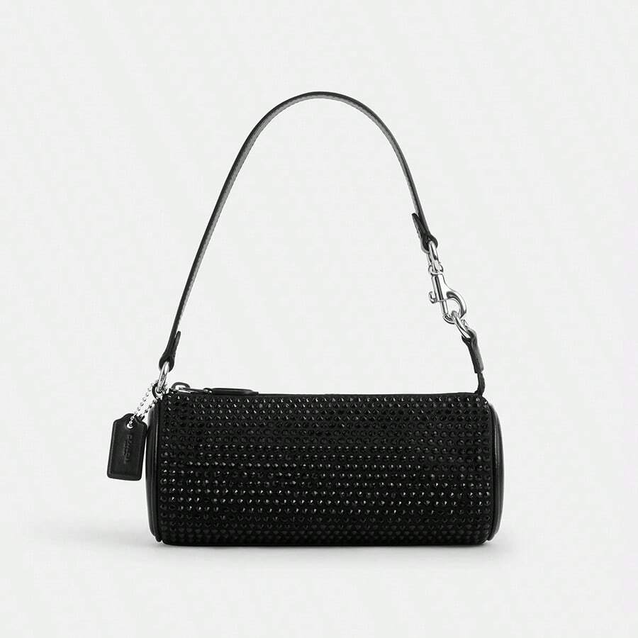 Coach Nolita 19 拉链闭合品牌徽标面料和牛皮手提斜挎包鼓包单肩包小号女款黑色