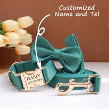 Set di 3 collari personalizzati per cani con nome,fiocco per collare e guinzaglio, collare per cani personalizzato - Verde - Visualizzare 4