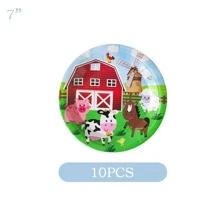 Zestaw 10/20 szt. zastawy stołowej na imprezę w stylu westernu z motywem krowiej farmy, zawiera 7-calowe/9-calowe papierowe talerzyki na imprezę z krowią farmą, serwetki na imprezę z krowią farmą, kubki na imprezę z krowią farmą. Nadaje się na imprezę z odgrywaniem ról w stylu kowbojskim, przyjęcie urodzinowe, piknik, dekoracje na imprezę rodzinną