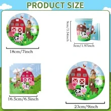 Zestaw 10/20 szt. zastawy stołowej na imprezę w stylu westernu z motywem krowiej farmy, zawiera 7-calowe/9-calowe papierowe talerzyki na imprezę z krowią farmą, serwetki na imprezę z krowią farmą, kubki na imprezę z krowią farmą. Nadaje się na imprezę z odgrywaniem ról w stylu kowbojskim, przyjęcie urodzinowe, piknik, dekoracje na imprezę rodzinną