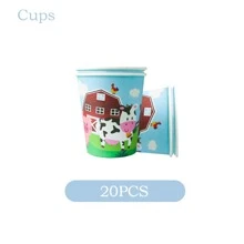 Zestaw 10/20 szt. zastawy stołowej na imprezę w stylu westernu z motywem krowiej farmy, zawiera 7-calowe/9-calowe papierowe talerzyki na imprezę z krowią farmą, serwetki na imprezę z krowią farmą, kubki na imprezę z krowią farmą. Nadaje się na imprezę z odgrywaniem ról w stylu kowbojskim, przyjęcie urodzinowe, piknik, dekoracje na imprezę rodzinną