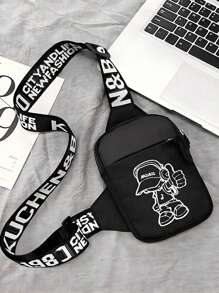 peach tree 男士小方形胸包、斜挎包、腰包、单肩包、跑步包、骑行包、时尚纯色简约卡通、宇航员、涂鸦印花运动街头商务休闲包趣味礼品胸包侧包挎包皮包流浪包旅行必备品节日必备品腰包夏季运动生活包包 - 彩色 - 查看 4