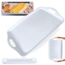 KIT OF 5 BREAKFAST/TEA SERVING TRAYS 41CM WITH WHITE HANDLES HOTEL AND SELF SERVICE RESTAURANT MELAMINE - 白色 - 查看 4