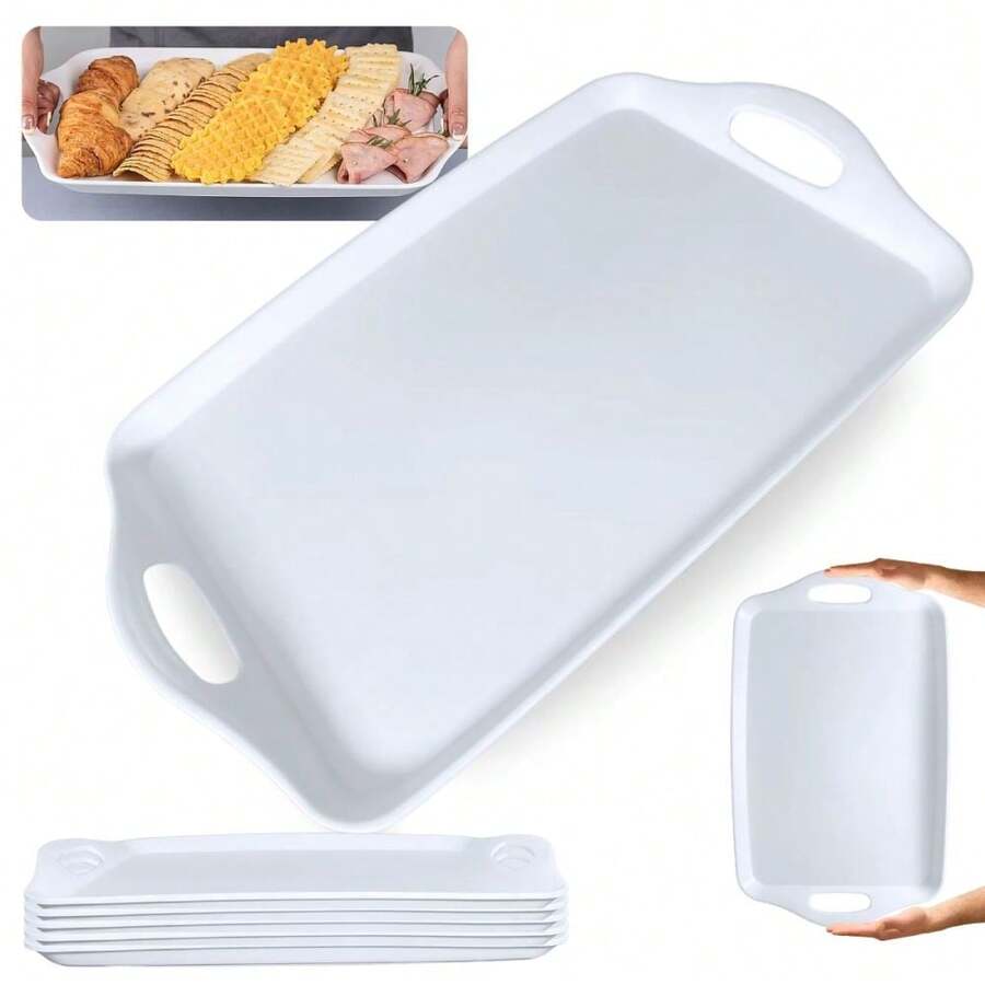 KIT OF 5 BREAKFAST/TEA SERVING TRAYS 41CM WITH WHITE HANDLES HOTEL AND SELF SERVICE RESTAURANT MELAMINE - 白色 - 查看 1