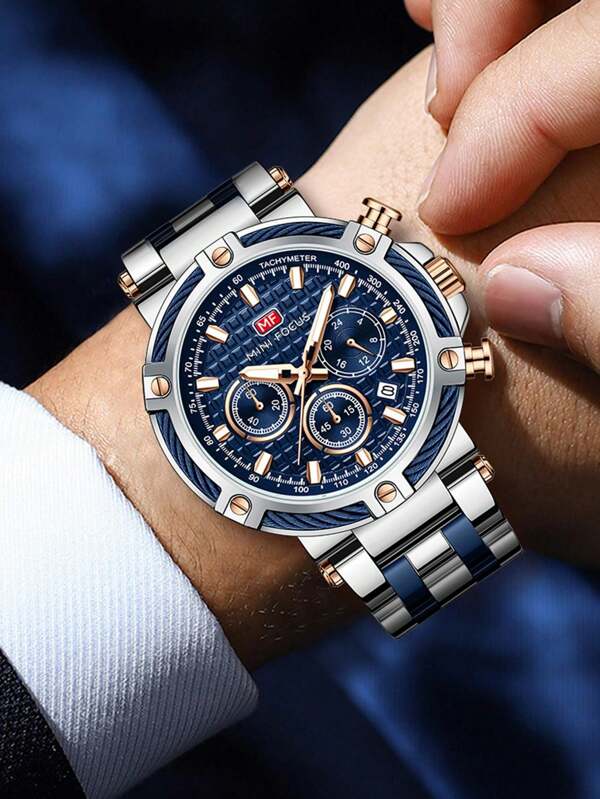 MINIFOCUS 1 Stück Mode Business Quarzuhr für Herren mit Datumsanzeige, 24 Stunden Zifferblatt, Edelstahlarmband, multifunktionale Lässig Herren Armbanduhr, Geschenkidee