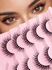 5 对全条假睫毛纤细自然睫毛浓密日常睫毛 3D 蓬松睫毛 - 自然纖長款 - 查看 1