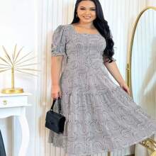 Christian Evangelical Fashion Dress With Belt - 黑與白 - 查看 2