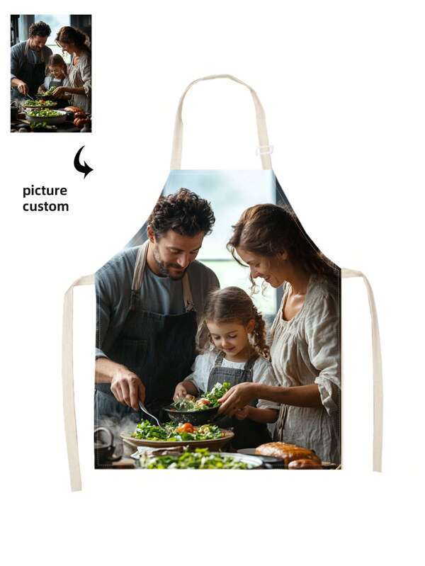 1pc Customized Photo Linen Apron For Men And Women, Personalized Cooking Kitchen Apron With Pet Photos, Logo Images, As Gift For Father's Day, Valentine's Day, Mother's Day, Birthday, Wedding Anniversary, Graduation Ceremony, And Wedding Funny Custom,Unique,Personalized Ideal Gifts, Breathable,Lightweight,Washable,Cute,Love,Shining,Soft,Comfortable,Elegant,Custom,Personalized,Unique,Him,Her,Boyfriend,Girlfriend,Dad,Mom,Family,Friends