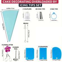 Zestaw 116 elementów do dekoracji ciast, zawiera 55 końcówek do dekorowania, 50 rękawów cukierniczych, 3 szpatułki do lukrowania, z pudełkiem do przechowywania. Nadaje się do kreatywnego lukrowania ciast, ciasteczek, pieczywa do domowej kuchni, na imprezy, do pieczenia. Nadaje się również na obchody Halloween i Bożego Narodzenia - Narzędzia do dekoracji - Zobacz 4