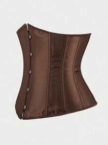 Underbust Corsets For Women,Corset Belt Tummy Control Lace Up Satin Corset,Under Boob Corset Women's Lingerie & Shapewear - 棕色 - 查看 2