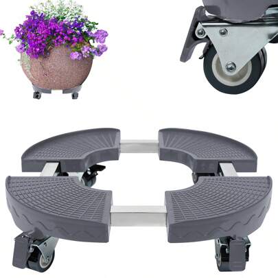 VA-Cerulean Plant Roller Round Furniture Roller With 360° Wheels Non-Slip Size 39-52 Cm Portable Flower Pot And Furniture Coaster Up To 300 Kg (Black / Gray)